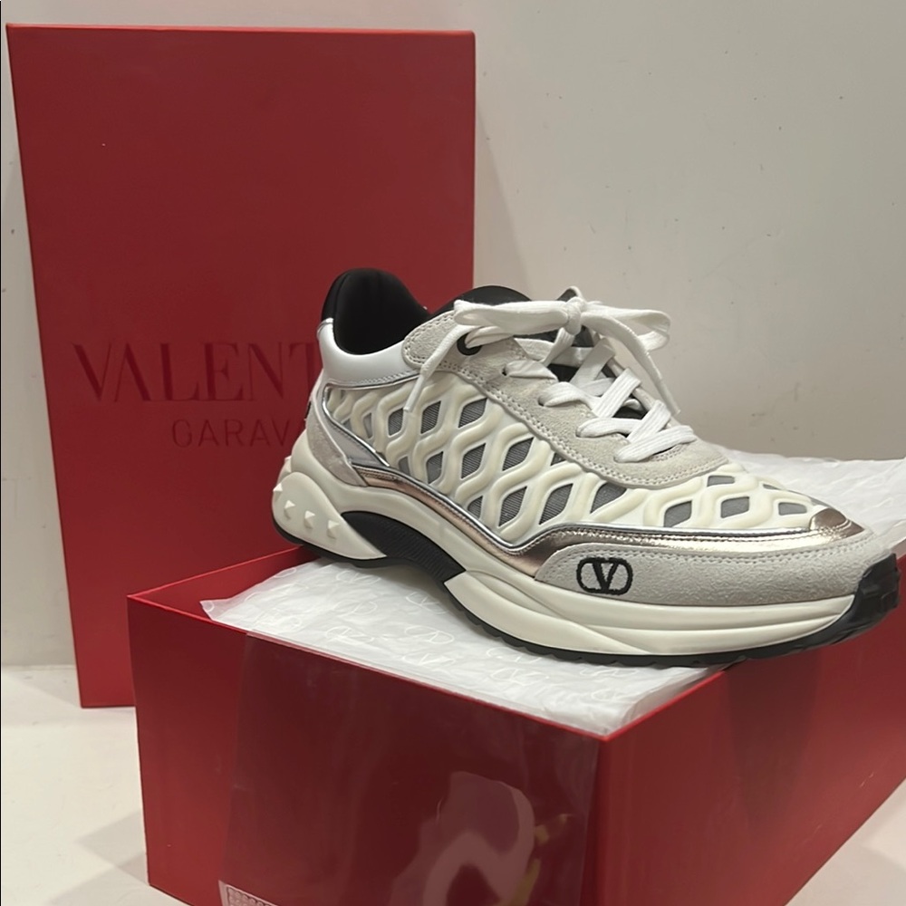 Valentino Garavani Women's White and Gray with metallic accent Sneakers